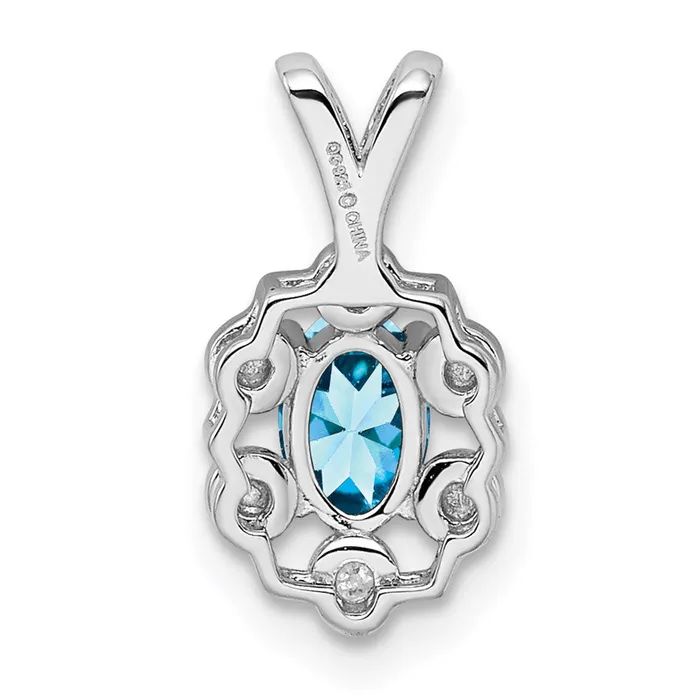 Goldia Necklaces Sterling Silver Rhodiumplated Light Swiss Blue Topaz u0026 Diamond Pendant