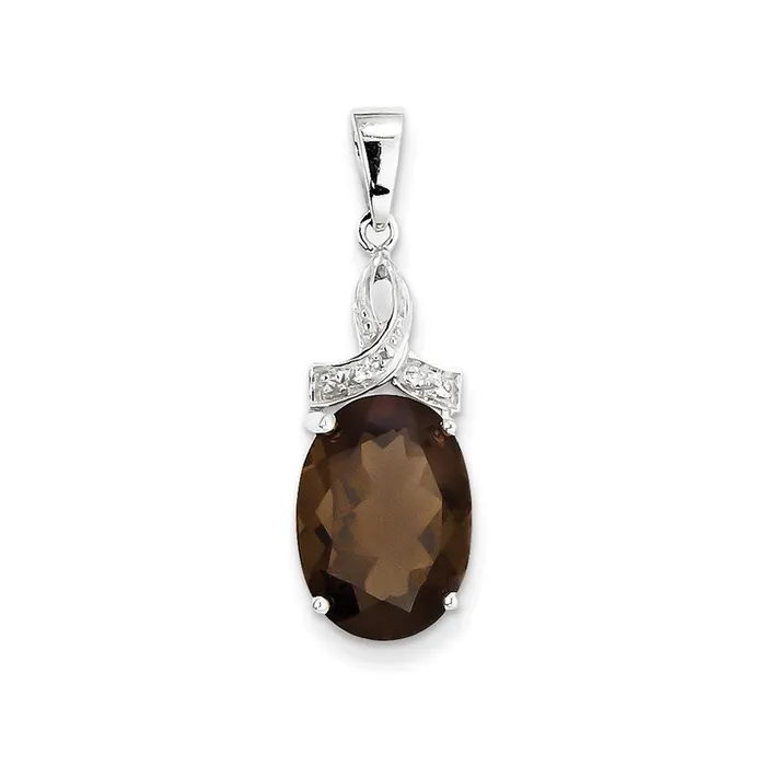 Goldia Necklaces Sterling Silver Rhodium Smoky Quartz u0026 Diamond Pendant