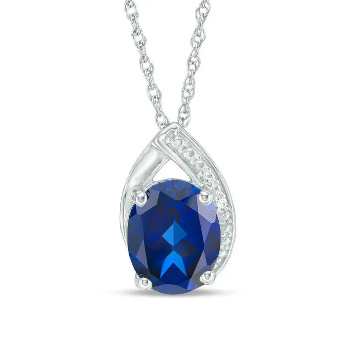 Goldia Oval LabCreated Blue and White Sapphire Teardrop Pendant in Sterling Silver Necklaces Goldia Oval LabCreated Blue and White Sapphire Teardrop Pendant in Sterling Silver Necklaces