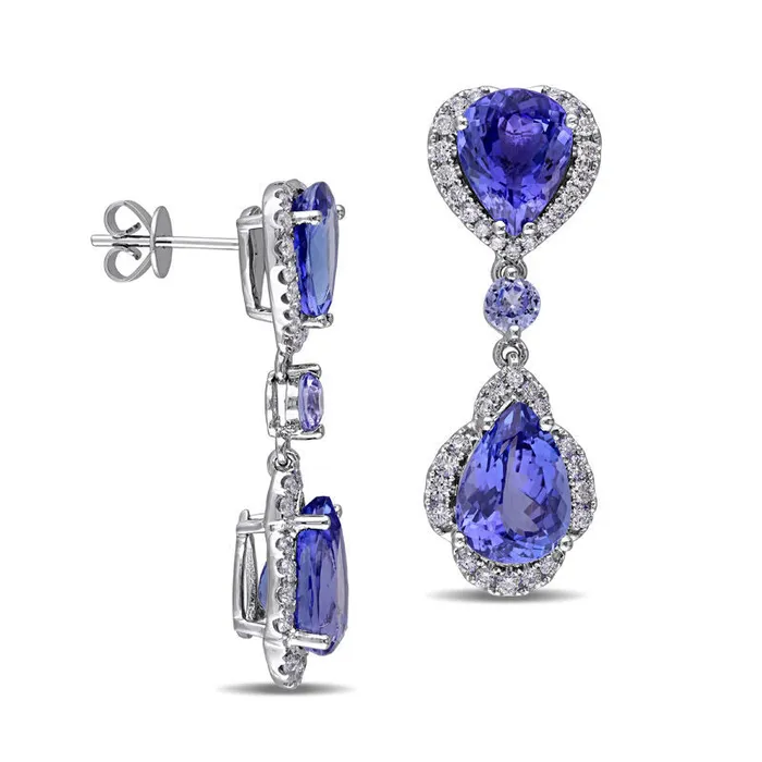 Goldia PearShaped Tanzanite and 1 CT TW Diamond Frame Double Drop Earrings in 14K White Gold HSI2 Earrings Goldia PearShaped Tanzanite and 1 CT TW Diamond Frame Double Drop Earrings in 14K White Gold HSI2 Earrings