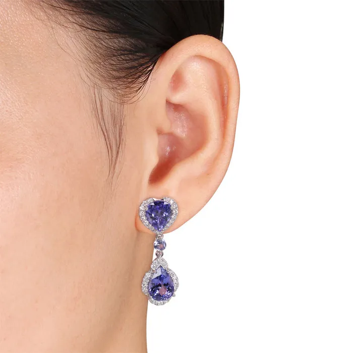 Goldia PearShaped Tanzanite and 1 CT TW Diamond Frame Double Drop Earrings in 14K White Gold HSI2 Earrings Goldia PearShaped Tanzanite and 1 CT TW Diamond Frame Double Drop Earrings in 14K White Gold HSI2 Earrings