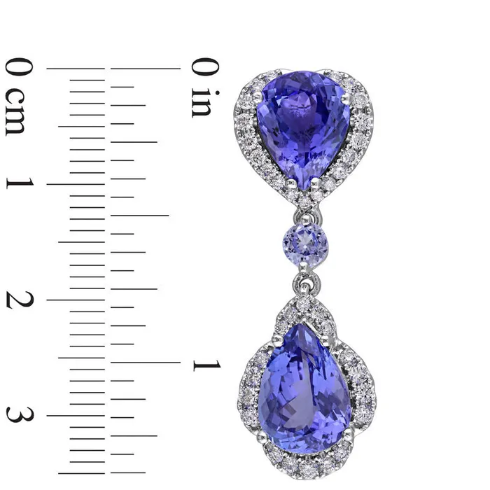 Goldia PearShaped Tanzanite and 1 CT TW Diamond Frame Double Drop Earrings in 14K White Gold HSI2 Earrings Goldia PearShaped Tanzanite and 1 CT TW Diamond Frame Double Drop Earrings in 14K White Gold HSI2 Earrings