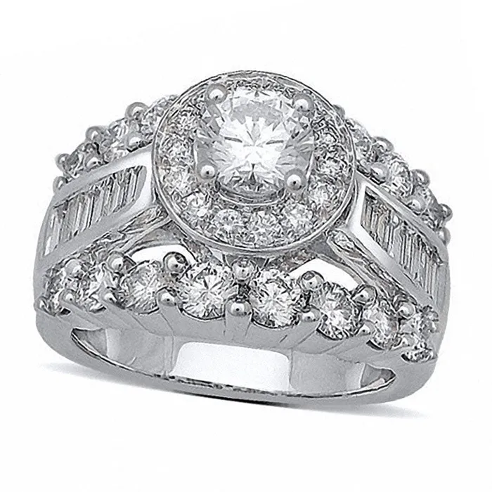 Goldia Previously Owned 35 CT TW Baguette and Round Natural Diamond Engagement Ring in Solid 14K White Gold Rings Goldia Previously Owned 35 CT TW Baguette and Round Natural Diamond Engagement Ring in Solid 14K White Gold Rings