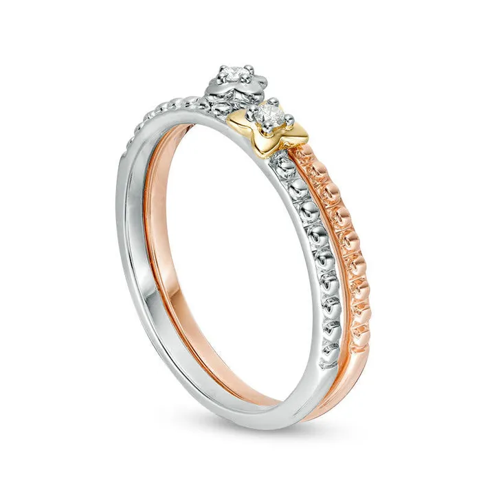 Goldia Rings 005 CT TW Natural Diamond Clover Two Piece Stackable Ring Set in Solid 10K TriTone Gold Goldia Rings 005 CT TW Natural Diamond Clover Two Piece Stackable Ring Set in Solid 10K TriTone Gold
