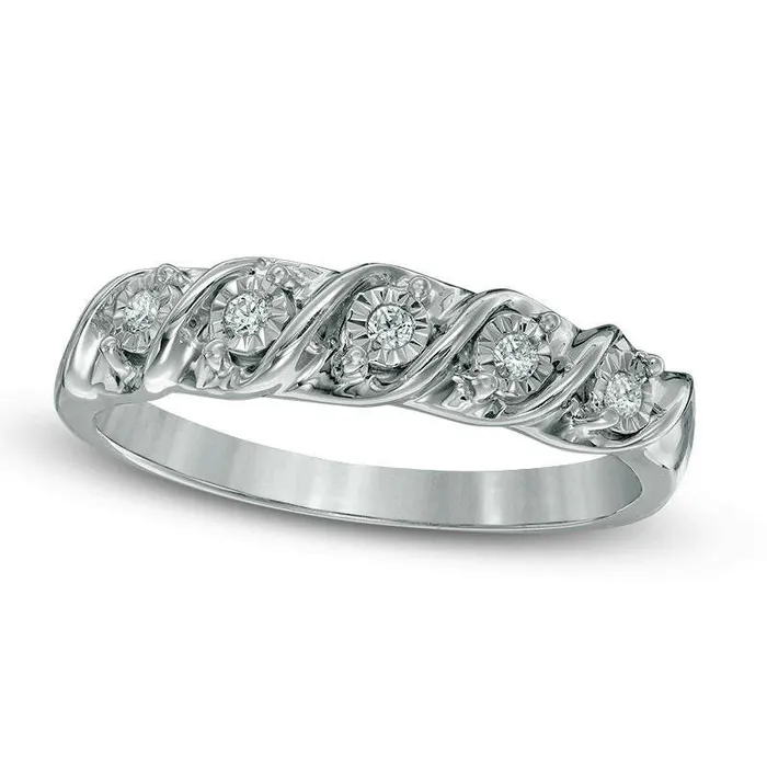 Goldia Rings 005 CT TW Natural Diamond Five Stone S Anniversary Band in Sterling Silver Goldia Rings 005 CT TW Natural Diamond Five Stone S Anniversary Band in Sterling Silver