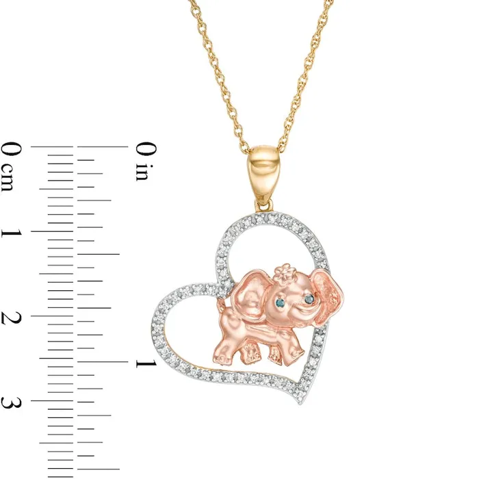 Goldia Rings 01 CT TW Enhanced Blue and White Natural Diamond Elephant and Heart Pendant in Sterling Silver and 14K TwoTone Gold Plate Goldia Rings 01 CT TW Enhanced Blue and White Natural Diamond Elephant and Heart Pendant in Sterling Silver and 14K TwoTone Gold Plate
