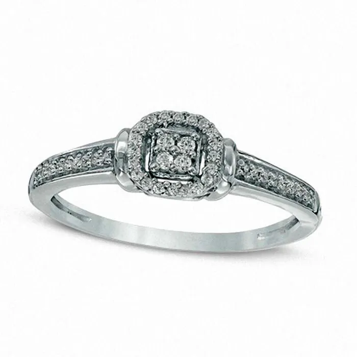 Goldia Rings 017 CT TW Composite Natural Diamond Cushion Frame Promise Ring in Solid 10K White Gold Goldia Rings 017 CT TW Composite Natural Diamond Cushion Frame Promise Ring in Solid 10K White Gold