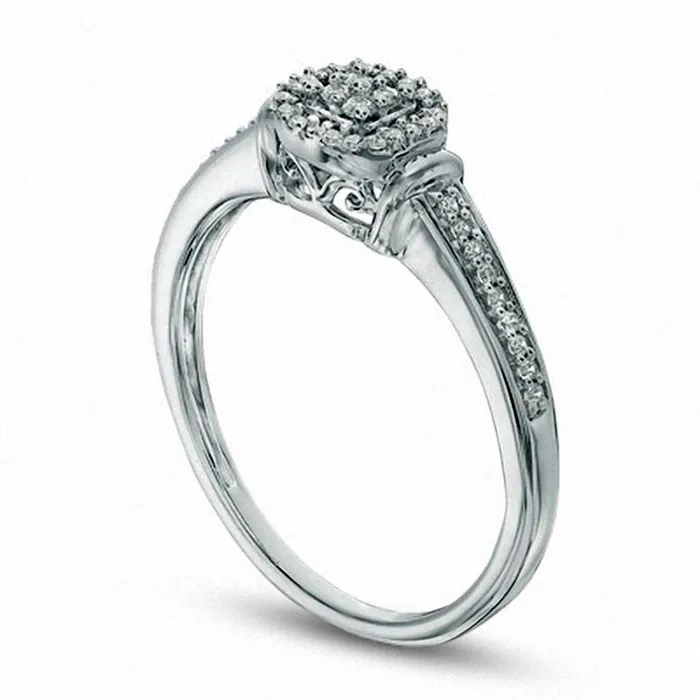 Goldia Rings 017 CT TW Composite Natural Diamond Cushion Frame Promise Ring in Solid 10K White Gold Goldia Rings 017 CT TW Composite Natural Diamond Cushion Frame Promise Ring in Solid 10K White Gold