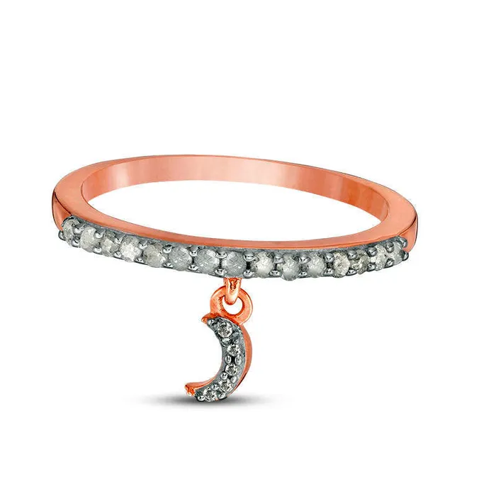 Goldia Rings 020 CT TW Natural Diamond Crescent Moon Charm Ring in Sterling Silver with Solid 14K Rose Gold Plate Goldia Rings 020 CT TW Natural Diamond Crescent Moon Charm Ring in Sterling Silver with Solid 14K Rose Gold Plate