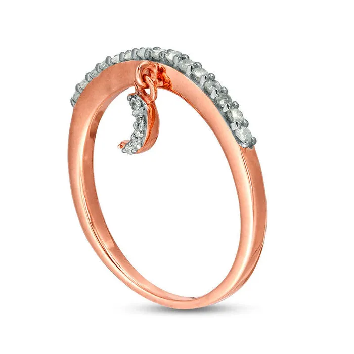 Goldia Rings 020 CT TW Natural Diamond Crescent Moon Charm Ring in Sterling Silver with Solid 14K Rose Gold Plate Goldia Rings 020 CT TW Natural Diamond Crescent Moon Charm Ring in Sterling Silver with Solid 14K Rose Gold Plate