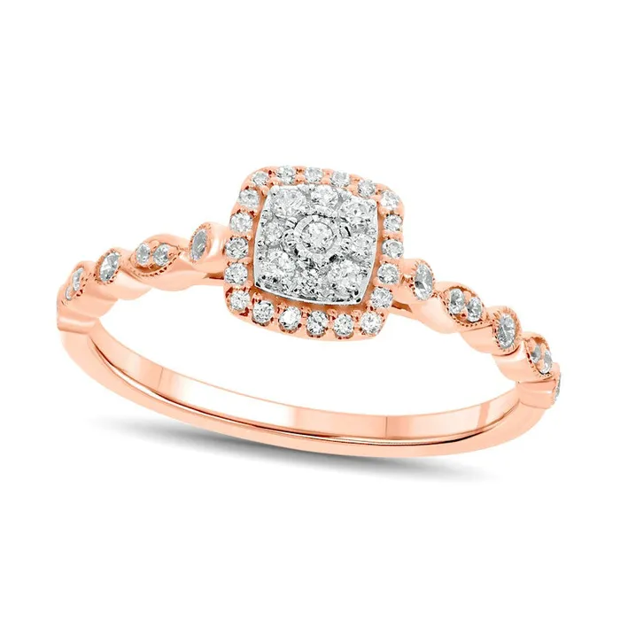 Goldia Rings 025 CT TW Composite Natural Diamond CushionShape Frame Geometric Shank Promise Ring in Solid 10K Rose Gold Goldia Rings 025 CT TW Composite Natural Diamond CushionShape Frame Geometric Shank Promise Ring in Solid 10K Rose Gold