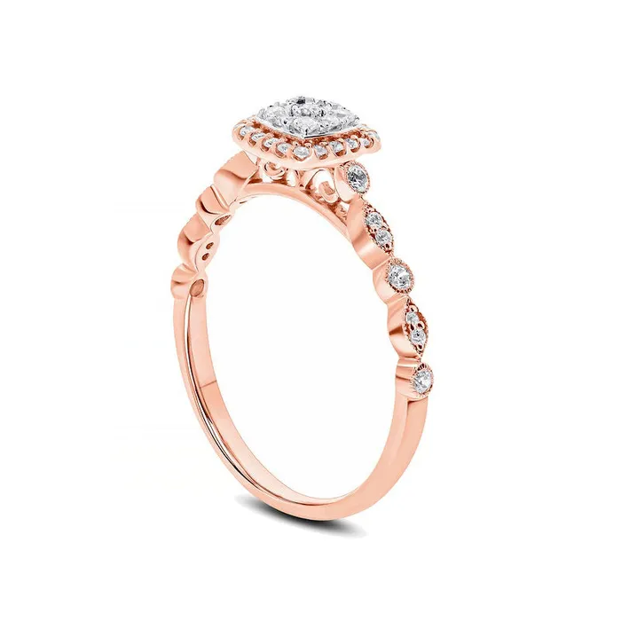 Goldia Rings 025 CT TW Composite Natural Diamond CushionShape Frame Geometric Shank Promise Ring in Solid 10K Rose Gold Goldia Rings 025 CT TW Composite Natural Diamond CushionShape Frame Geometric Shank Promise Ring in Solid 10K Rose Gold