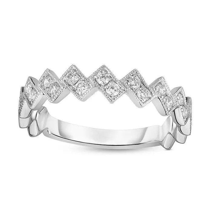 Goldia Rings 025 CT TW Natural Diamond TwoStone ZigZag Antique VintageStyle Stackable Band in Solid 10K White Gold Goldia Rings 025 CT TW Natural Diamond TwoStone ZigZag Antique VintageStyle Stackable Band in Solid 10K White Gold