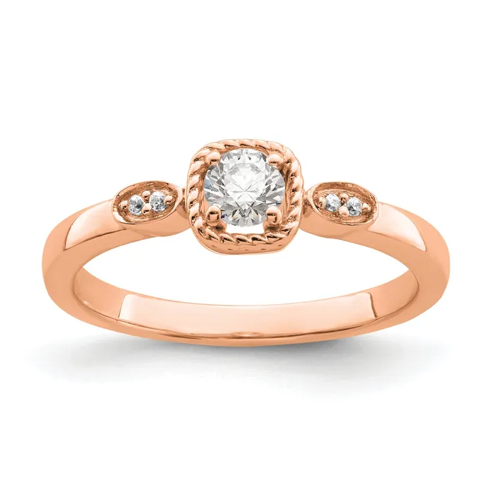 Goldia Rings 025ct CZ Solid Real 14k Rose Polish Petite Rope Edge Round Complete Dia Ring Goldia Rings 025ct CZ Solid Real 14k Rose Polish Petite Rope Edge Round Complete Dia Ring