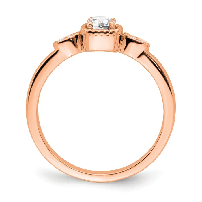 Goldia Rings 025ct CZ Solid Real 14k Rose Polish Petite Rope Edge Round Complete Dia Ring