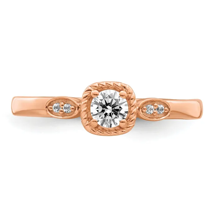Goldia Rings 025ct CZ Solid Real 14k Rose Polish Petite Rope Edge Round Complete Dia Ring