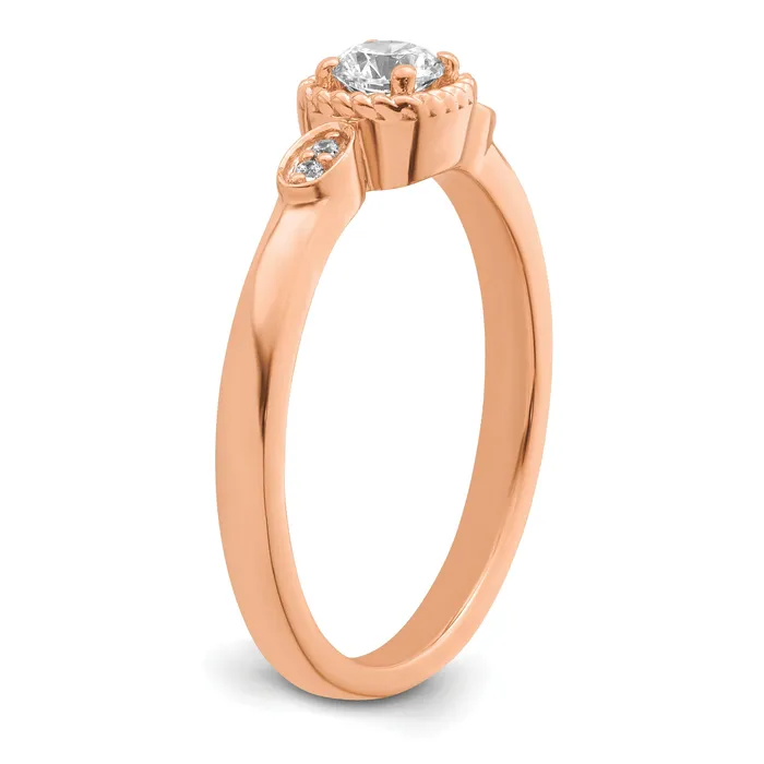 Goldia Rings 025ct CZ Solid Real 14k Rose Polish Petite Rope Edge Round Complete Dia Ring