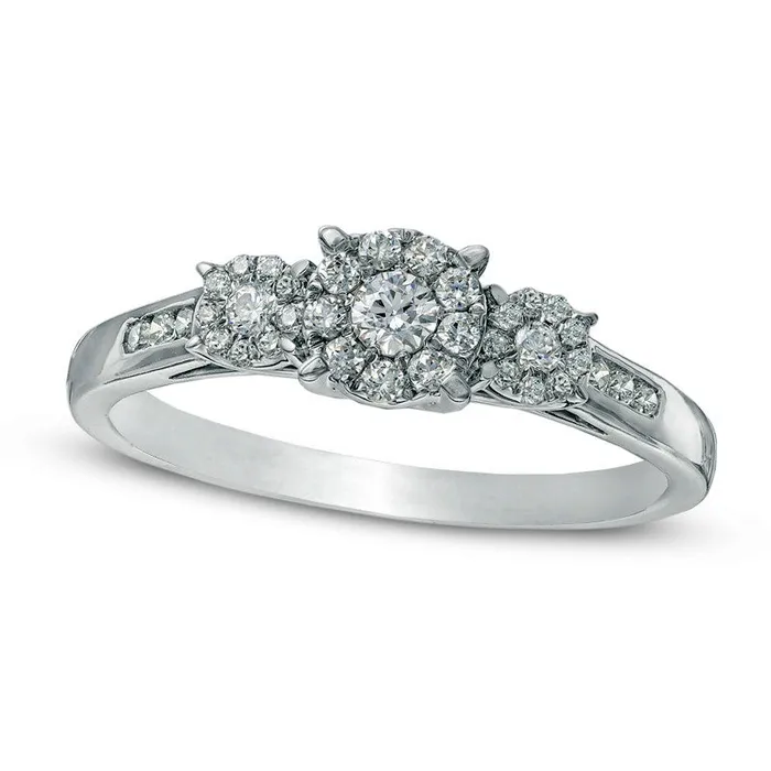 Goldia Rings 033 CT TW Composite Natural Diamond Three Stone Engagement Ring in Solid 10K White Gold Goldia Rings 033 CT TW Composite Natural Diamond Three Stone Engagement Ring in Solid 10K White Gold