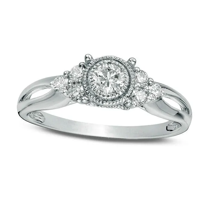 Goldia Rings 033 CT TW Natural Diamond TriSides Antique VintageStyle Engagement Ring in Solid 10K White Gold Goldia Rings 033 CT TW Natural Diamond TriSides Antique VintageStyle Engagement Ring in Solid 10K White Gold