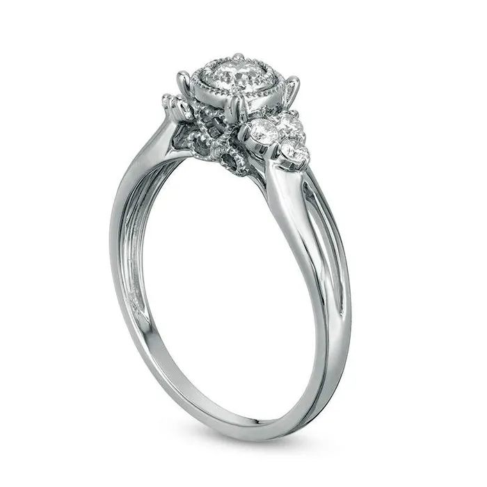 Goldia Rings 033 CT TW Natural Diamond TriSides Antique VintageStyle Engagement Ring in Solid 10K White Gold Goldia Rings 033 CT TW Natural Diamond TriSides Antique VintageStyle Engagement Ring in Solid 10K White Gold