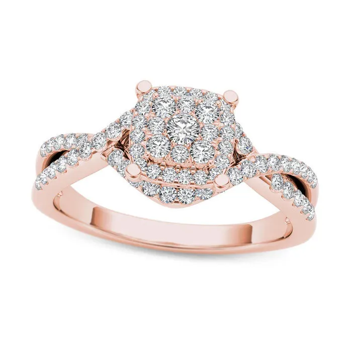 Goldia Rings 038 CT TW Composite Natural Diamond Square Frame Twist Engagement Ring in Solid 14K Rose Gold Goldia Rings 038 CT TW Composite Natural Diamond Square Frame Twist Engagement Ring in Solid 14K Rose Gold