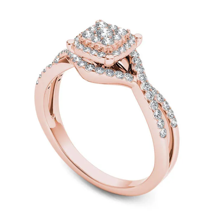 Goldia Rings 038 CT TW Composite Natural Diamond Square Frame Twist Engagement Ring in Solid 14K Rose Gold Goldia Rings 038 CT TW Composite Natural Diamond Square Frame Twist Engagement Ring in Solid 14K Rose Gold