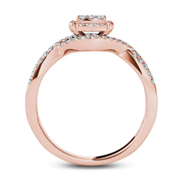 Goldia Rings 038 CT TW Composite Natural Diamond Square Frame Twist Engagement Ring in Solid 14K Rose Gold Goldia Rings 038 CT TW Composite Natural Diamond Square Frame Twist Engagement Ring in Solid 14K Rose Gold