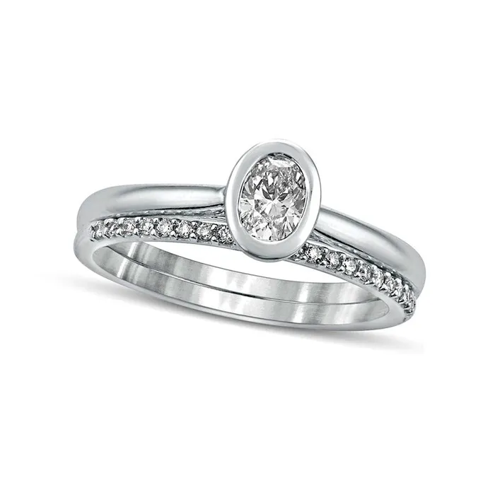 Goldia Rings 038 CT TW Oval Natural Diamond Bridal Engagement Ring Set in Solid 10K White Gold Goldia Rings 038 CT TW Oval Natural Diamond Bridal Engagement Ring Set in Solid 10K White Gold