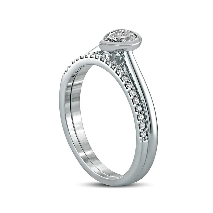 Goldia Rings 038 CT TW PearShaped Natural Diamond Bridal Engagement Ring Set in Solid 10K White Gold Goldia Rings 038 CT TW PearShaped Natural Diamond Bridal Engagement Ring Set in Solid 10K White Gold