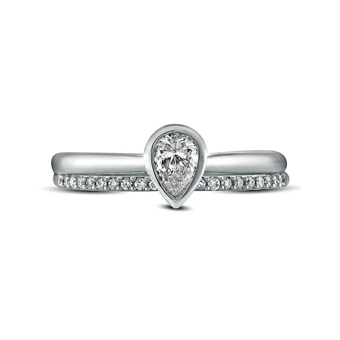 Goldia Rings 038 CT TW PearShaped Natural Diamond Bridal Engagement Ring Set in Solid 10K White Gold Goldia Rings 038 CT TW PearShaped Natural Diamond Bridal Engagement Ring Set in Solid 10K White Gold