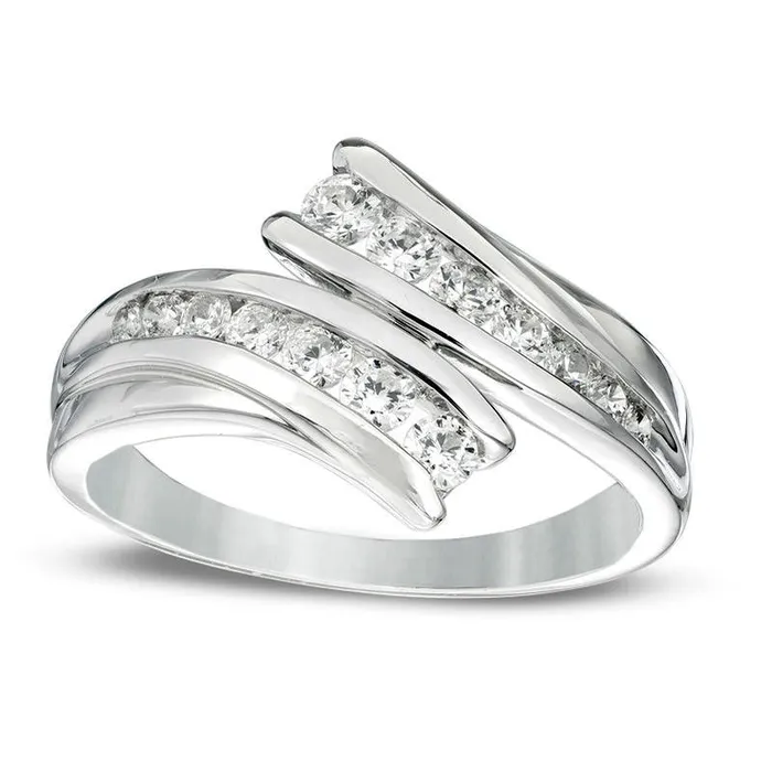 Goldia Rings 050 CT TW Natural Diamond Bypass Contour Wedding Band in Solid 14K White Gold Goldia Rings 050 CT TW Natural Diamond Bypass Contour Wedding Band in Solid 14K White Gold