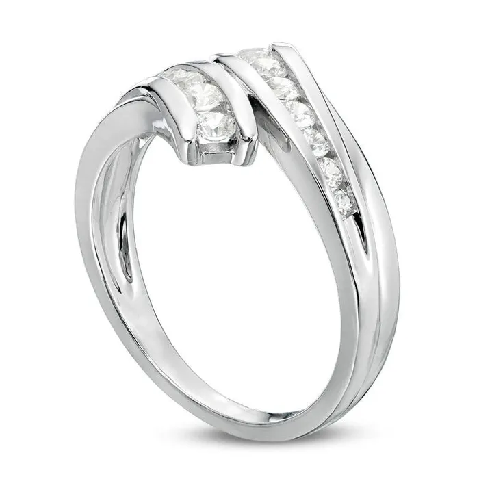Goldia Rings 050 CT TW Natural Diamond Bypass Contour Wedding Band in Solid 14K White Gold Goldia Rings 050 CT TW Natural Diamond Bypass Contour Wedding Band in Solid 14K White Gold
