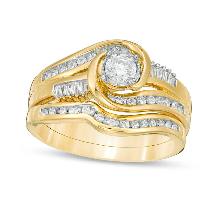 Goldia Rings 050 CT TW Natural Diamond Bypass Swirl Bridal Engagement Ring Set in Solid 10K Yellow Gold Goldia Rings 050 CT TW Natural Diamond Bypass Swirl Bridal Engagement Ring Set in Solid 10K Yellow Gold