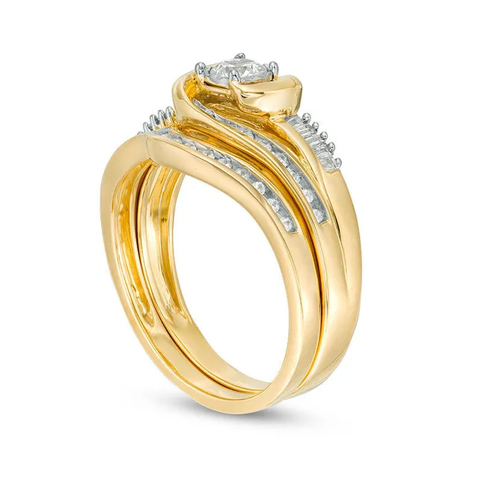 Goldia Rings 050 CT TW Natural Diamond Bypass Swirl Bridal Engagement Ring Set in Solid 10K Yellow Gold Goldia Rings 050 CT TW Natural Diamond Bypass Swirl Bridal Engagement Ring Set in Solid 10K Yellow Gold