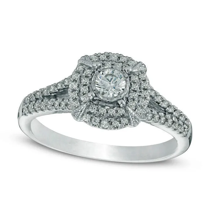 Goldia Rings 050 CT TW Natural Diamond Double Cushion Frame Antique VintageStyle Engagement Ring in Solid 10K White Gold