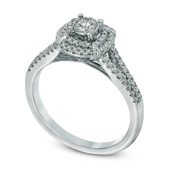 Goldia Rings 050 CT TW Natural Diamond Double Cushion Frame Antique VintageStyle Engagement Ring in Solid 10K White Gold Goldia Rings 050 CT TW Natural Diamond Double Cushion Frame Antique VintageStyle Engagement Ring in Solid 10K White Gold