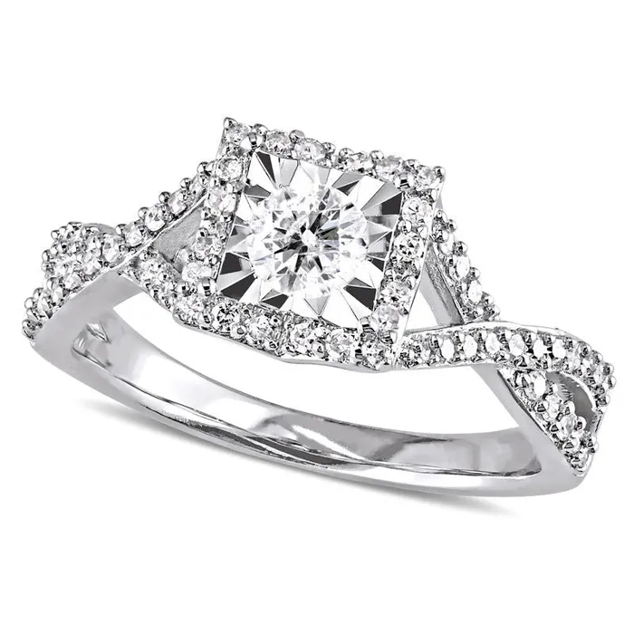 Goldia Rings 050 CT TW Natural Diamond Square Frame Twist Engagement Ring in Sterling Silver Goldia Rings 050 CT TW Natural Diamond Square Frame Twist Engagement Ring in Sterling Silver