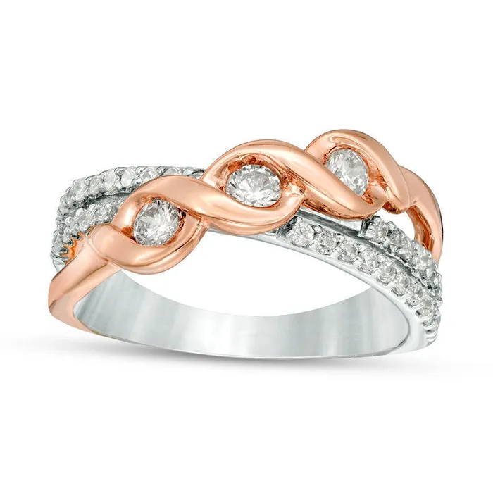 Goldia Rings 050 CT TW Natural Diamond Three Stone Twist Crossover MultiRow Ring in Solid 10K TwoTone Gold Goldia Rings 050 CT TW Natural Diamond Three Stone Twist Crossover MultiRow Ring in Solid 10K TwoTone Gold