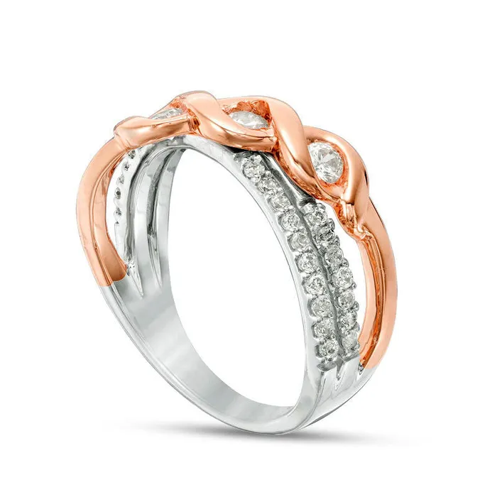 Goldia Rings 050 CT TW Natural Diamond Three Stone Twist Crossover MultiRow Ring in Solid 10K TwoTone Gold Goldia Rings 050 CT TW Natural Diamond Three Stone Twist Crossover MultiRow Ring in Solid 10K TwoTone Gold