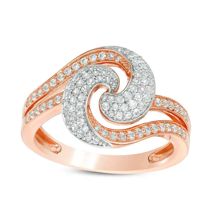 Goldia Rings 050 CT TW Natural Diamond Wave Swirl Ring in Solid 10K Rose Gold and White Rhodium Goldia Rings 050 CT TW Natural Diamond Wave Swirl Ring in Solid 10K Rose Gold and White Rhodium
