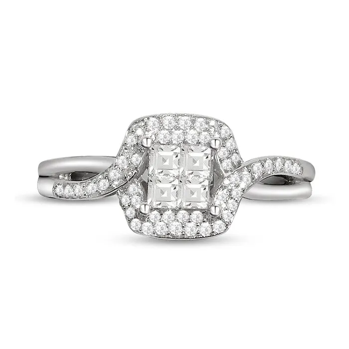 Goldia Rings 050 CT TW PrincessCut Quad Natural Diamond Twist Frame Split Shank Ring in Solid 10K White Gold Goldia Rings 050 CT TW PrincessCut Quad Natural Diamond Twist Frame Split Shank Ring in Solid 10K White Gold