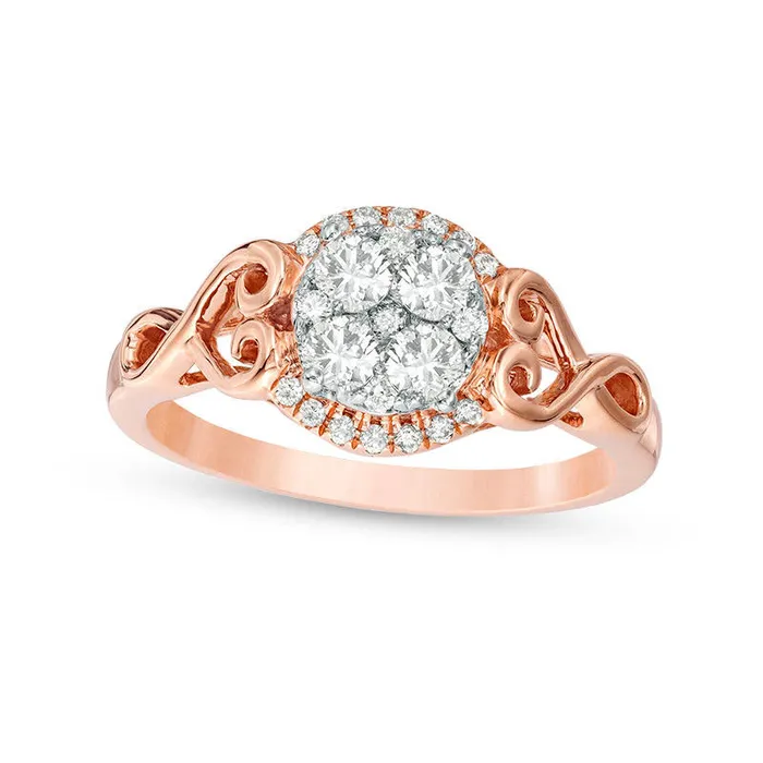 Goldia Rings 050 CT TW Quad Natural Diamond Filigree HeartSides Engagement Ring in Solid 10K Rose Gold Goldia Rings 050 CT TW Quad Natural Diamond Filigree HeartSides Engagement Ring in Solid 10K Rose Gold