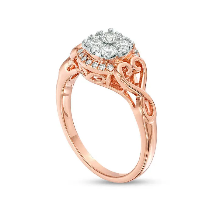 Goldia Rings 050 CT TW Quad Natural Diamond Filigree HeartSides Engagement Ring in Solid 10K Rose Gold Goldia Rings 050 CT TW Quad Natural Diamond Filigree HeartSides Engagement Ring in Solid 10K Rose Gold