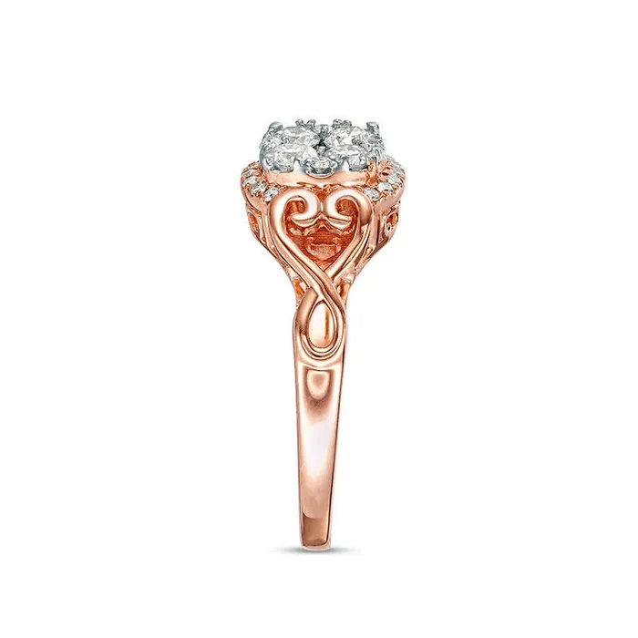 Goldia Rings 050 CT TW Quad Natural Diamond Filigree HeartSides Engagement Ring in Solid 10K Rose Gold Goldia Rings 050 CT TW Quad Natural Diamond Filigree HeartSides Engagement Ring in Solid 10K Rose Gold