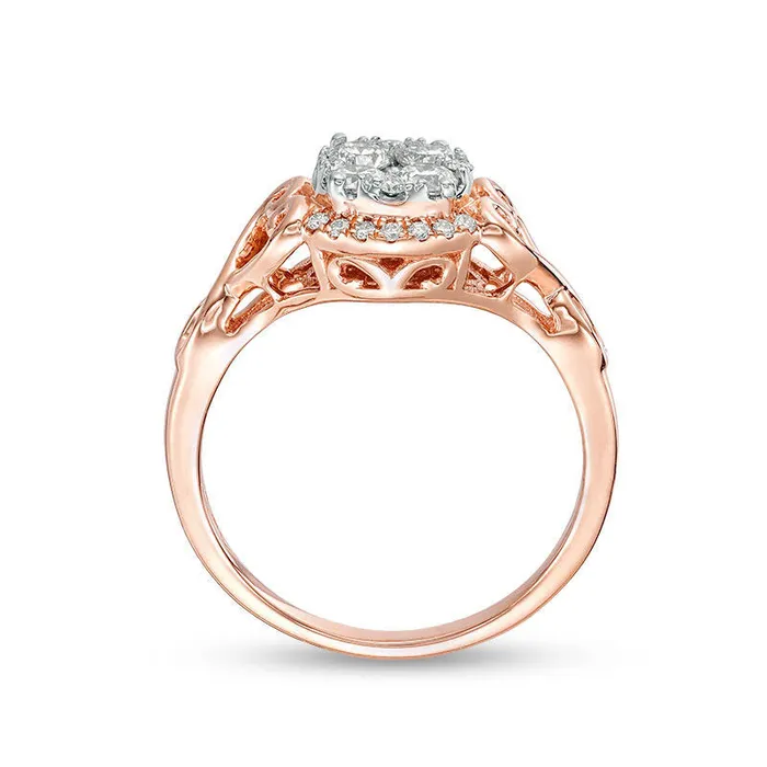 Goldia Rings 050 CT TW Quad Natural Diamond Filigree HeartSides Engagement Ring in Solid 10K Rose Gold Goldia Rings 050 CT TW Quad Natural Diamond Filigree HeartSides Engagement Ring in Solid 10K Rose Gold
