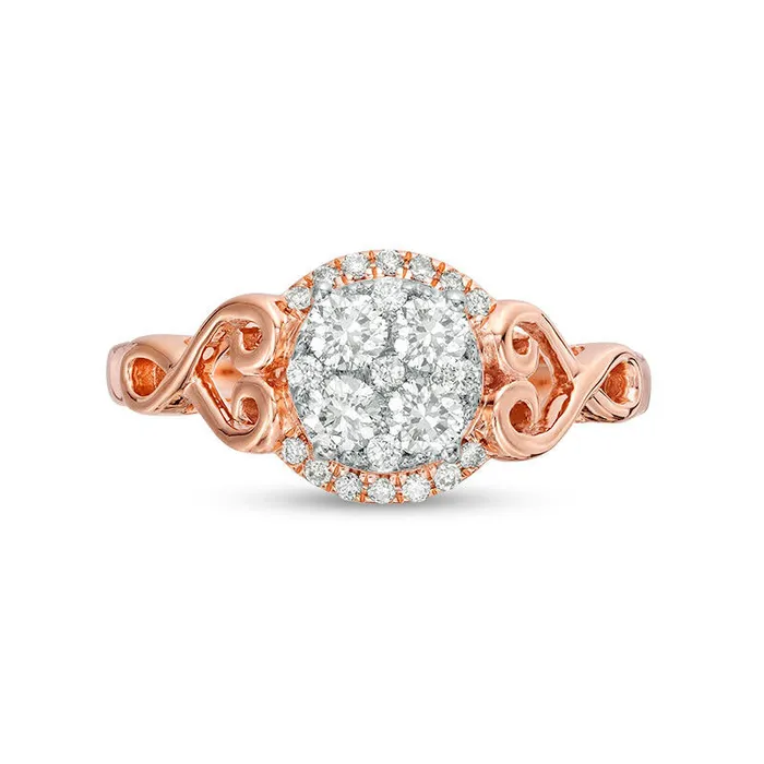 Goldia Rings 050 CT TW Quad Natural Diamond Filigree HeartSides Engagement Ring in Solid 10K Rose Gold Goldia Rings 050 CT TW Quad Natural Diamond Filigree HeartSides Engagement Ring in Solid 10K Rose Gold