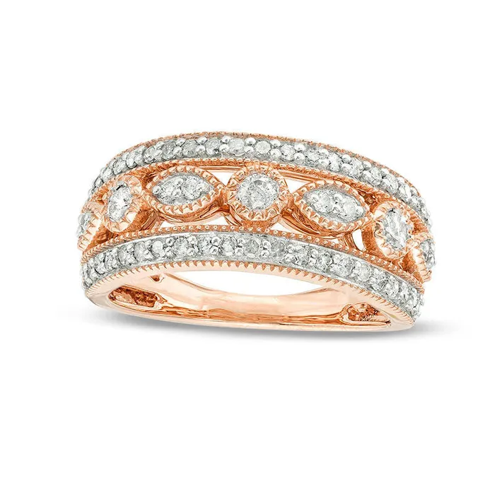 Goldia Rings 063 CT TW Natural Diamond Art Deco Band in Solid 10K Rose Gold Goldia Rings 063 CT TW Natural Diamond Art Deco Band in Solid 10K Rose Gold