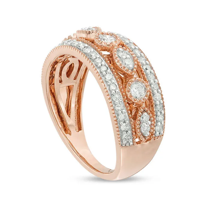 Goldia Rings 063 CT TW Natural Diamond Art Deco Band in Solid 10K Rose Gold Goldia Rings 063 CT TW Natural Diamond Art Deco Band in Solid 10K Rose Gold