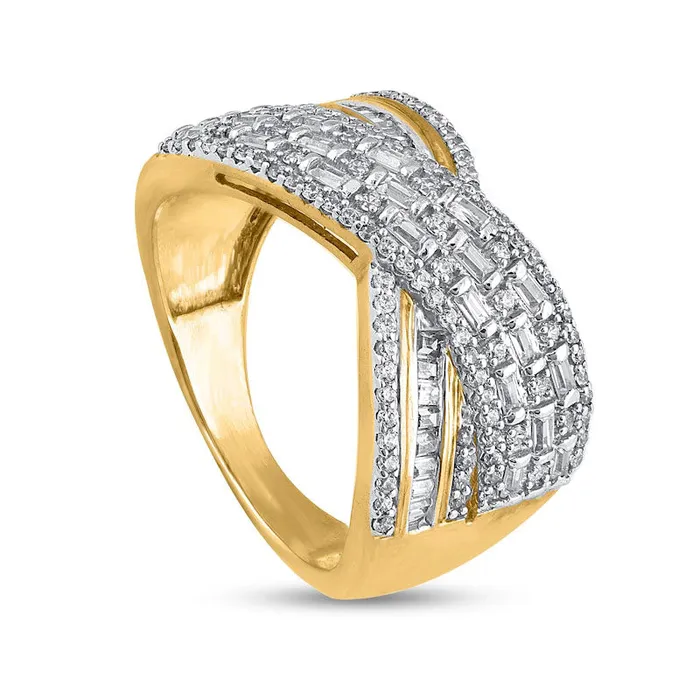 Goldia Rings 075 CT TW Baguette and Round Natural Diamond Crossover MultiRow Ring in Solid 10K Yellow Gold Goldia Rings 075 CT TW Baguette and Round Natural Diamond Crossover MultiRow Ring in Solid 10K Yellow Gold
