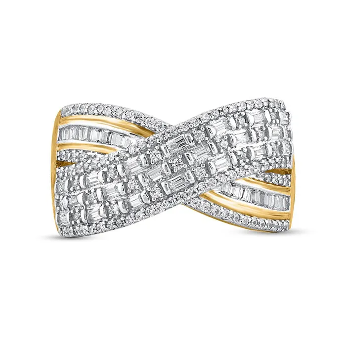 Goldia Rings 075 CT TW Baguette and Round Natural Diamond Crossover MultiRow Ring in Solid 10K Yellow Gold Goldia Rings 075 CT TW Baguette and Round Natural Diamond Crossover MultiRow Ring in Solid 10K Yellow Gold